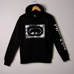 Ecko Unlimited UNLTD Black Hoodie Sweatshirt Camo Rhino Hip Hop Big Logo Small
